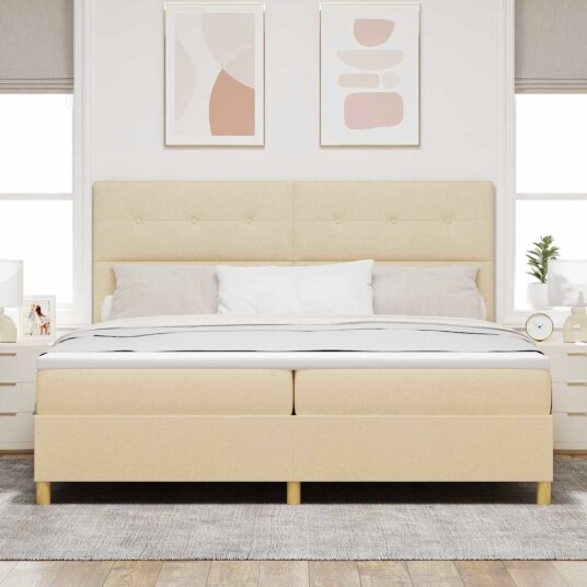 Box Spring Seng med Madrass Krem 200x200 cm Stoff 3339649
