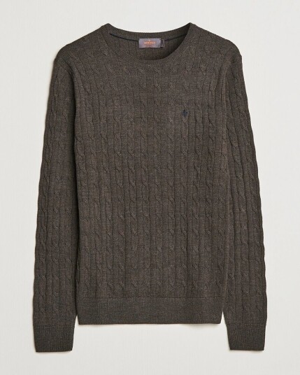 Morris Merino Cable Crew Neck Dark Brown Morris Merino Cable Crew Neck Dark Brown
