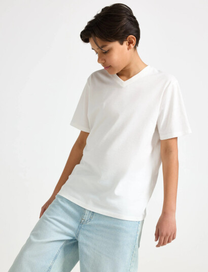 Lindex T Shirt V Neck White 128