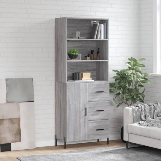 vidaXL Highboard grå sonoma 69,5x34x180 cm konstruert tre 8720845928261