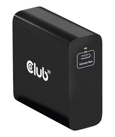 Club 3D 140W GaN USB-C Strømadapter med Power Delivery 3.1 - Svart