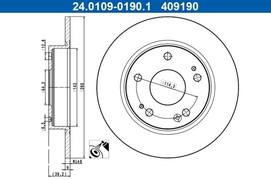 ATE 24.0109-0190.1 Bremseskive