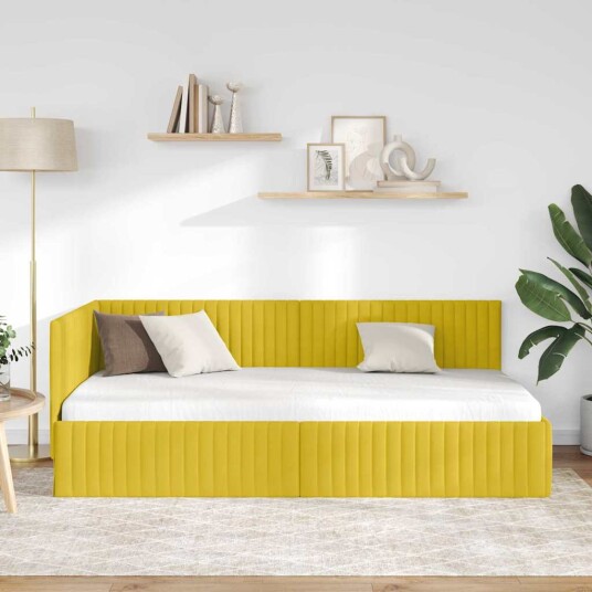 Hjørnesengramme med hodegjerde Gul 100 cm x 200 cm Fløyel