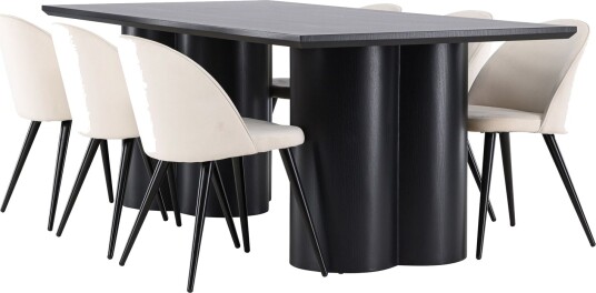 Olivia Spisegruppe 210 cm Rektangulær med 6 Velvet stoler - Sort/Beige