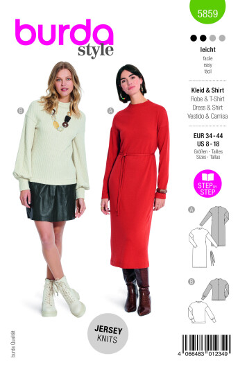 Burda 5859 - Kjole & Genser EUR: 34-44, US: 8-18