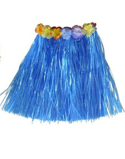 Hawaii Hula Skjørt m/Blomster 40 cm Blå