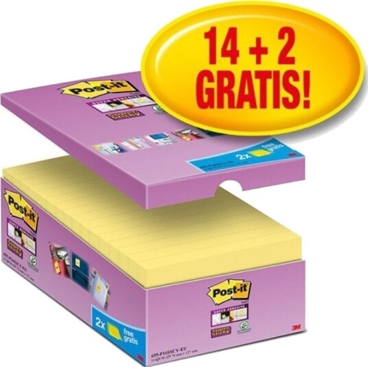 Post It Notatlapper Post It Super Sticky 655 P16sscy Eu 127X76 Mm 16X90 Ark Gul 2 Lapper Gratis