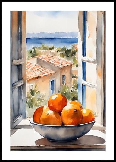 Orangenschale im Fenster Poster Plakat / 30x40cm