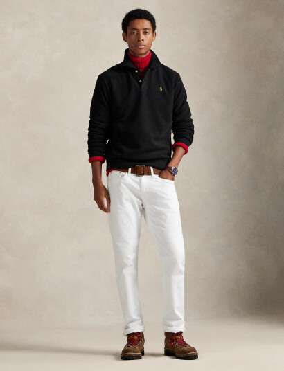 Polo Ralph Lauren Brushed Fleece Polo-Collar Pullover - Black - S Polo Ralph Lauren Brushed Fleece Polo-Collar Pullover - Black - S