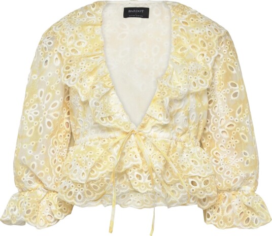 Bardot Naomi Drawcord Broderie Blouse   Yellow   34