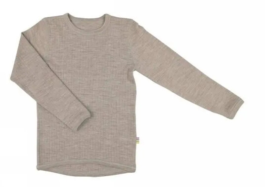 Langermet brun bluse i ullribbe | Joha | Barn | Sesame Mel | størrelse 130 | 100% Merino Ull til