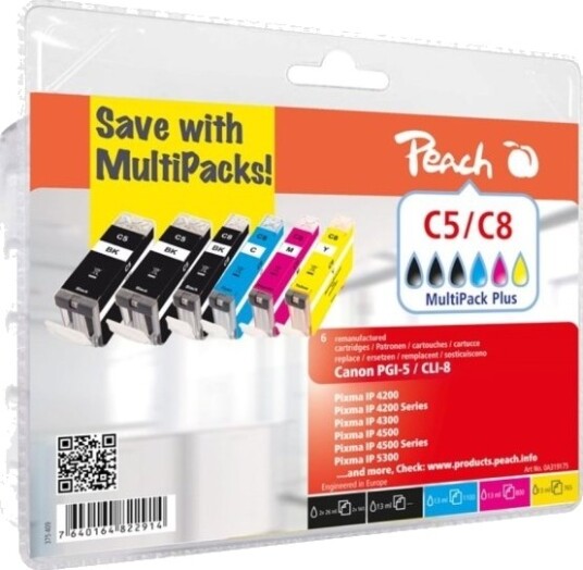 Peach 0F319175, Sort, Cyan, Fiolblå, Foto Sort, Gult, 13 Ml, 1 Stykker, Multipakke