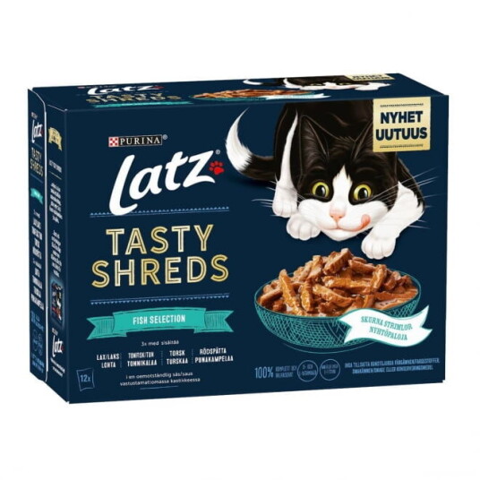 Latz Tasty Shreds Fiskseleksjon Multipack 12x80 g for Katter