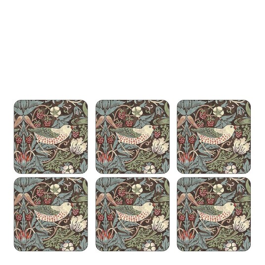 Morris & Co  Strawberry thief glassunderlag 6 stk brun