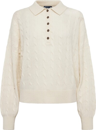 Polo Ralph Lauren Cable Wool Cashmere Polo Collar Sweater   AUTHENTIC CREAM   M