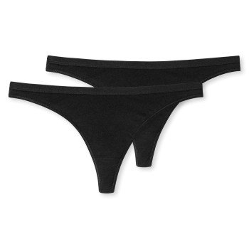 Schiesser Truser 2P 95 5 Organic Cotton Thongs Svart økologisk bomull X Small Dame