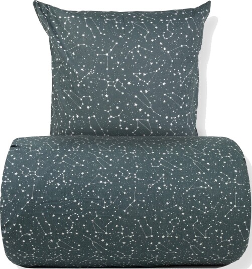 Borg Living Sengetøy 150x210 cm   100% bomull   Zodiac green   Vendbart med stjerner