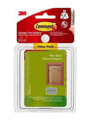 3M Command Bildupheng for Wire Value Pack, hvit, 3 hengere, 6 store strips 3M Command Bildupheng for Wire Value Pack, hvit, 3 hengere, 6 store strips