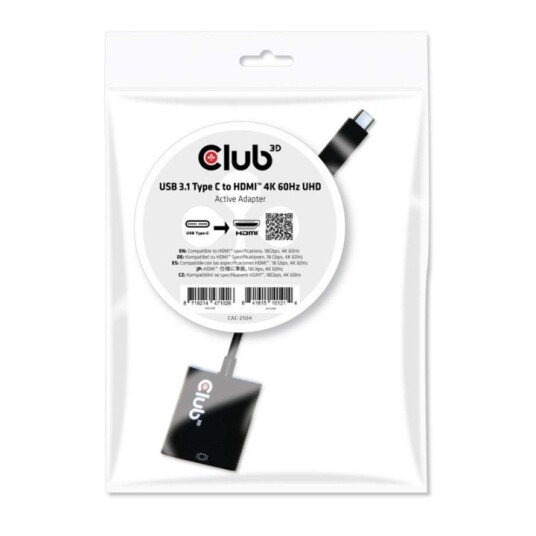 Club 3D USB-C til HDMI 2.0 4K 60Hz Aktiv Adapter - 0,15 m