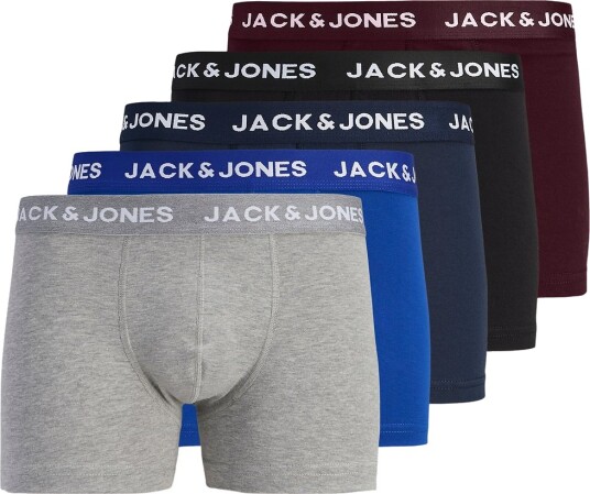 Jack & Jones Boxershorts JacBase 5 pack Black/Klar kobolt Jack & Jones 10 år 140 Boxershorts Blå Bordeaux Grå Marineblå Svart