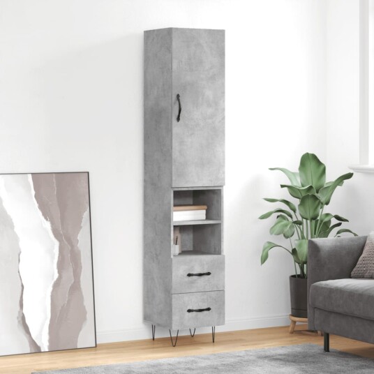  Highboard betonggrå 34,5x34x180 cm konstruert tre