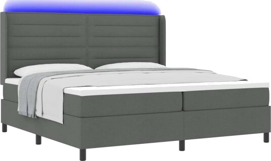 Box Spring Seng med Madrass & LED Mørkegrå 200x200 cm Tekstil Box Spring Seng med Madrass & LED Mørkegrå 200x200 cm Tekstil