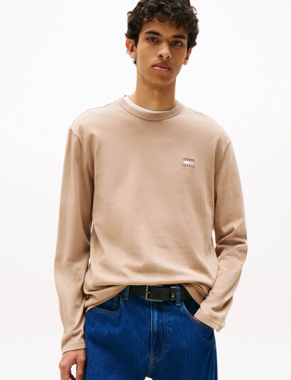 Tommy Jeans Tjm Reg Badge Tee Ls - Beige - XXL