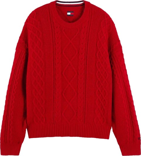 Tommy Jeans Tjm Rlx Cable Branded Sweater SCARLET FLARE XXL
