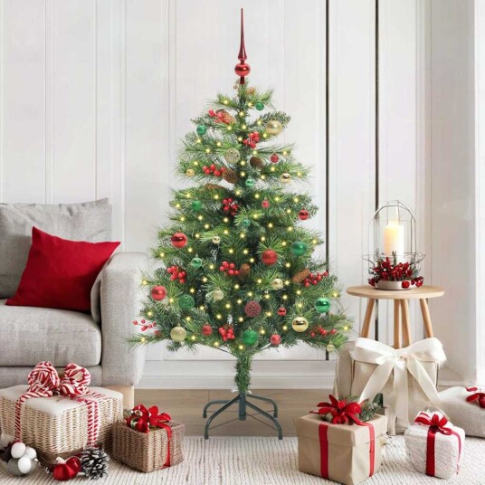 vidaXL Kunstig juletre med LED -stripelys grønn 150 cm PVC og metall