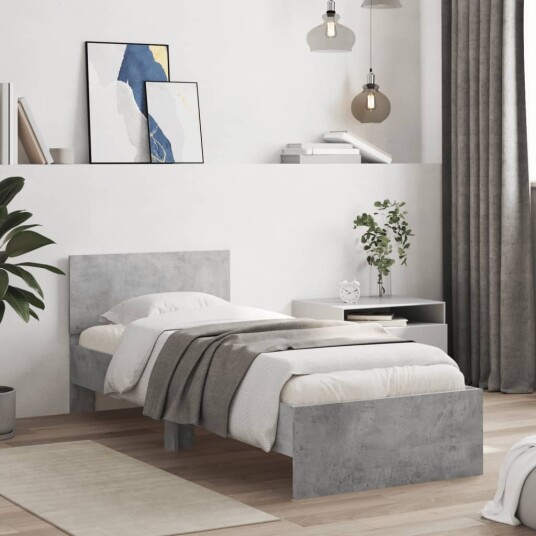 vidaXL Sengeramme med hodegavl betonggrå 75x190 cm konstruert tre 8721012240124 vidaXL Sengeramme med hodegavl betonggrå 75x190 cm konstruert tre 8721012240124
