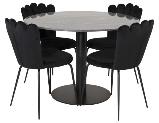 Venture Design Estelle & Limhamn spisegruppe Svart/svart 4 st stoler & bord 106 cm