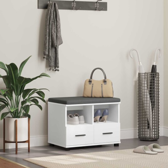 vidaXL Gangbenk Hvit 60 x 38 x 46 cm Konstruert treverk og stoff