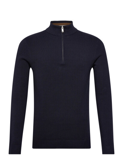 Lindbergh Structure Zip Neck Knit - Navy - L Lindbergh Structure Zip Neck Knit - Navy - L