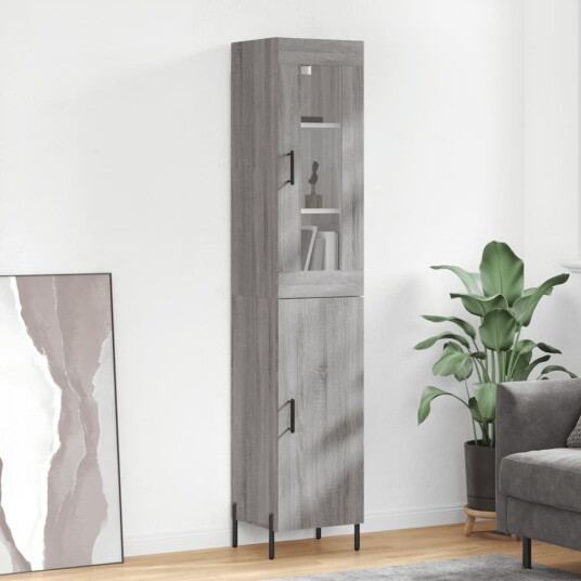 vidaXL Highboard grå sonoma 34,5x34x180 cm konstruert tre 8720845486051