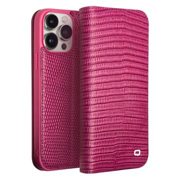 Qialino iPhone 15 Pro Max Lommebok-deksel I Lær Krokodille Varm Rosa