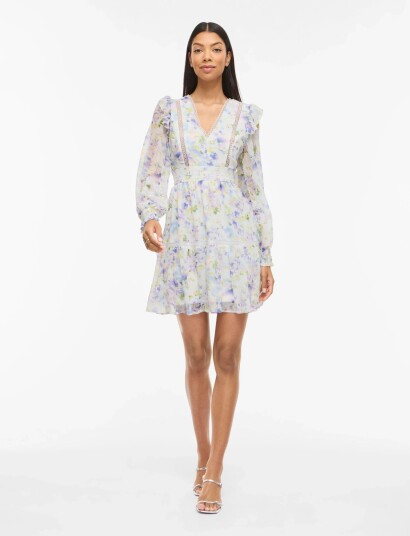 Vila Viroman New V Neck L/S Short Dress/Dc/Ka White 42