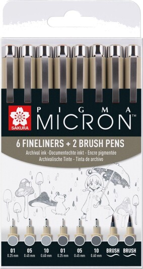 Sakura Pigma Micron Fineliner Sett Kald Grå 8 stk