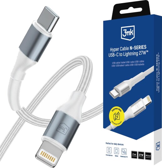 3Mk Hyper Cable N-Series Usb-C Til Lightning 2 M Pd 3.0 9V/3A 27W Hvit