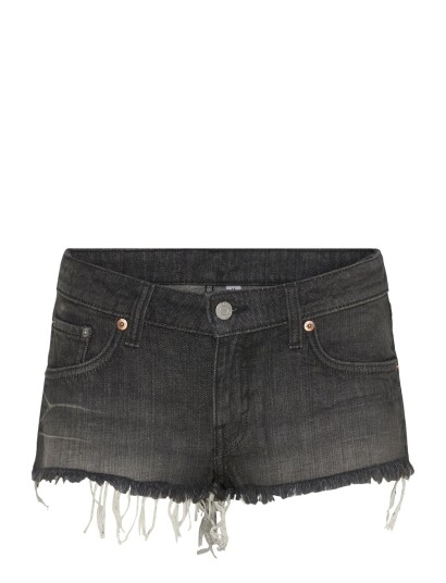 Weekday Venus Frayed Low Rise Denim Hotpants   Black   34