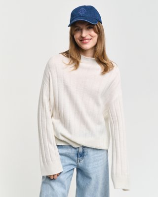 Gant Ribbet ullgenser med hoy krage CREAM XL Gant Ribbet ullgenser med hoy krage CREAM XL