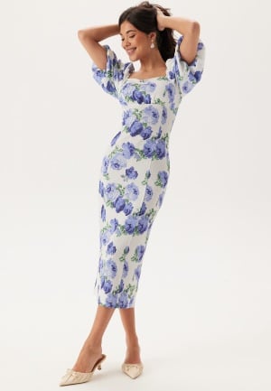 BUBBLEROOM Volume Sleeve Midi Dress White/Floral XS BUBBLEROOM Volume Sleeve Midi Dress White/Floral XS