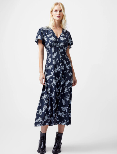 French Connection Raquel S/S V Nk Dress - Navy - 34
