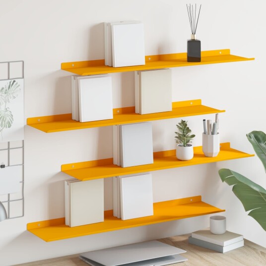 vidaXL Flytende hylle 4 pcs Sennepsgul 80 x 18 x 2,5 cm Stål