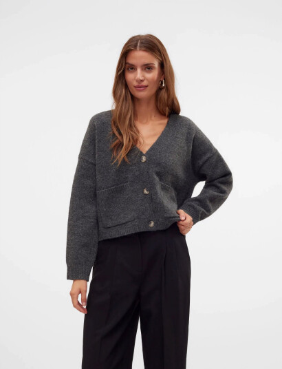 Vero Moda Awgemma Ls V-Neck Knit Cardigan Noos - Grey - S Vero Moda Awgemma Ls V-Neck Knit Cardigan Noos - Grey - S