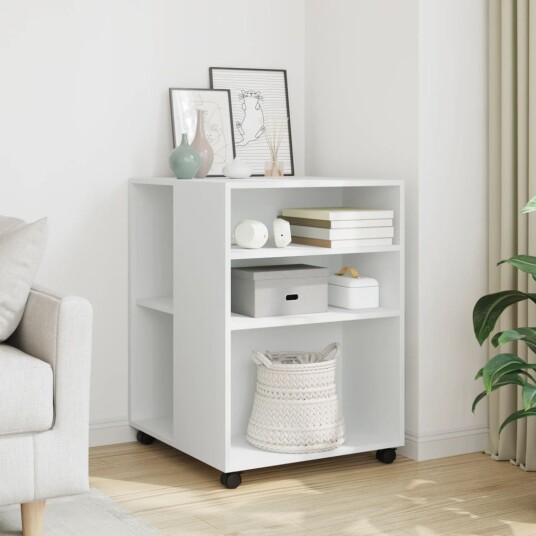  Sidebord med hjul hvit 55x60x78 cm konstruert tre