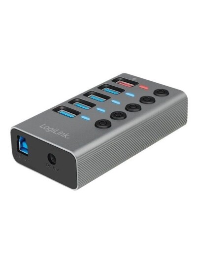 LogiLink USB 3.2 Gen 1 hub 4-port + 1x Fast Charging port on/off switch USB-hub - 5 porter - Grå