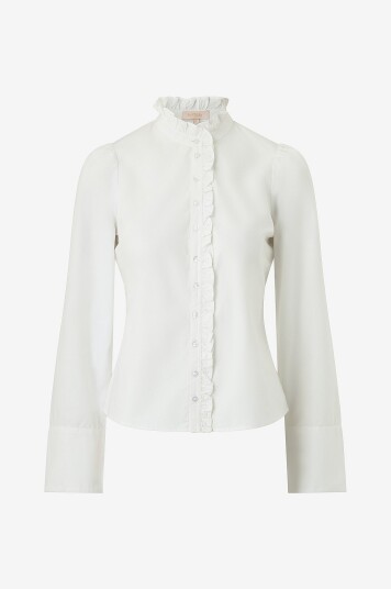 byTimo   Skjorte Poplin Ruffle Shirt   Hvit