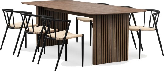 Richeto spisebord 240 cm med 6 Winston spisestoler - Røkt eik / Beige / Metallben svart