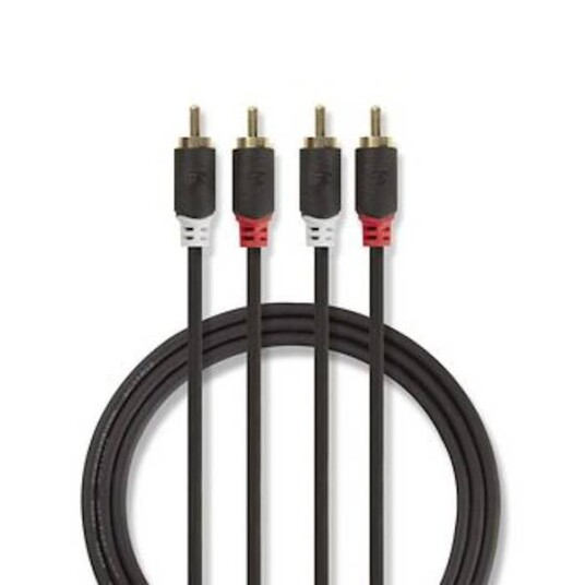 Nedis 2RCA Lydkabel 2 Meter Gullbelagt Svart Nedis 2RCA Lydkabel 2 Meter Gullbelagt Svart