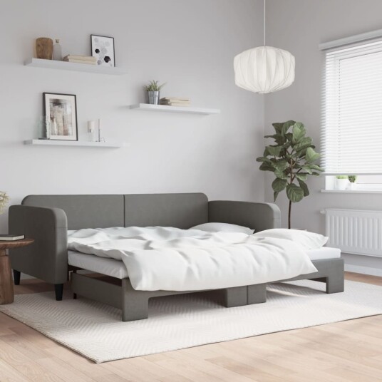  Uttrekkbar dagseng mørkegrå 90x190 cm stoff